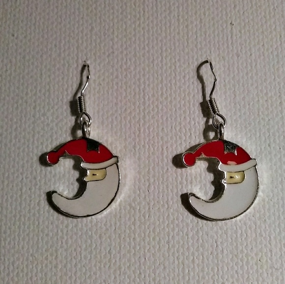 Jewelry - Silver Plated Dangling Santa Moon Earrings